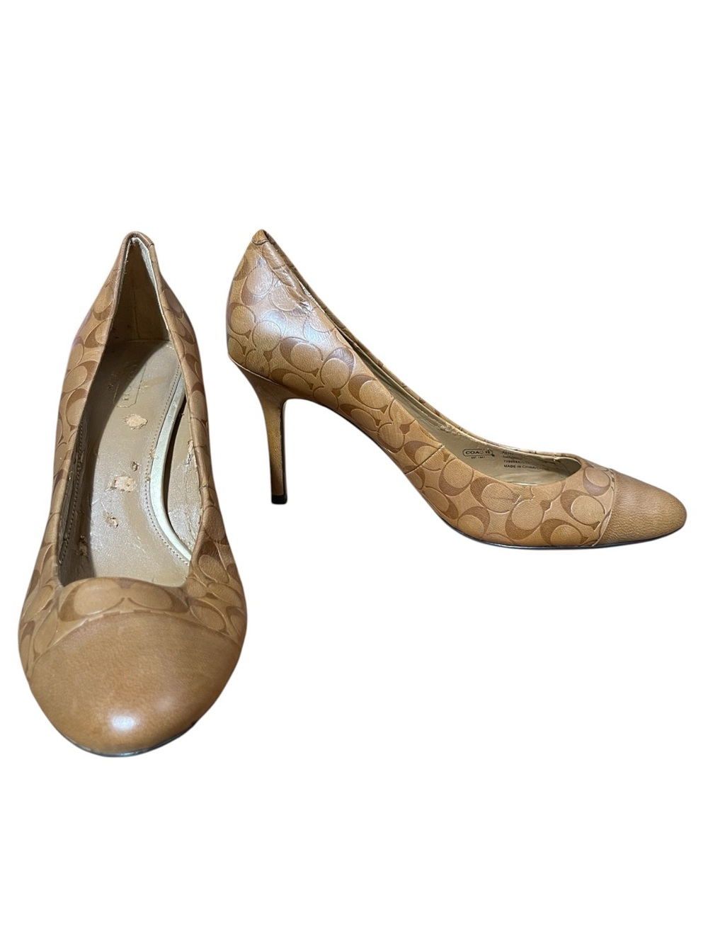 Coach Nataasha Signature Monogram Heels Tan Leather Pumps Size 10B Classic Work - Picture 8 of 12